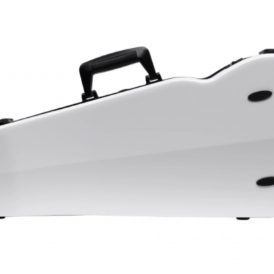 Estojo rígido branco para violino com pegador preto sobre fundo branco