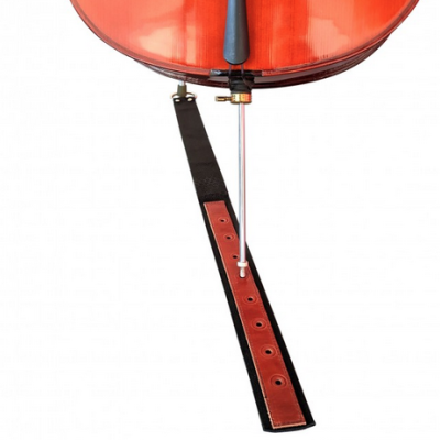 Correia de couro preta e castanha para violoncelo com buracos de ajuste