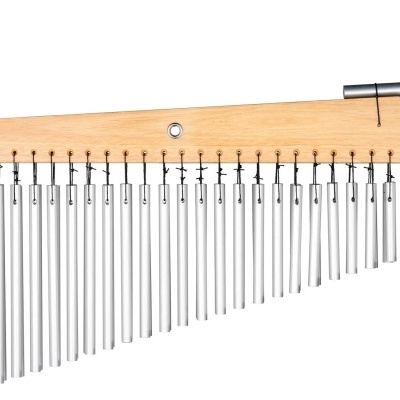 Carrilhão de madeira clara com barras metálicas prateadas e texto 'f-cock' e logo 'MEINL'