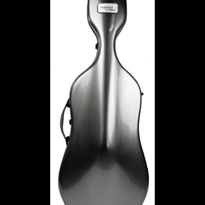 Estojo rígido prateado para contrabaixo com placa 'Autograph by Bass'