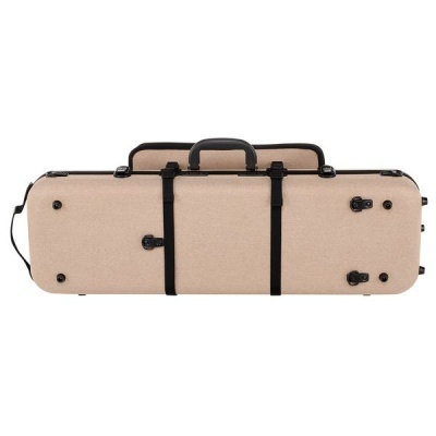 Estojo rígido bege para instrumento musical com alça preta