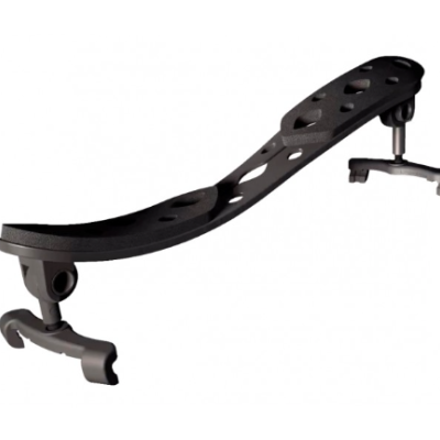 Estrutura de apoio curvada em plástico e metal preto sobre fundo branco