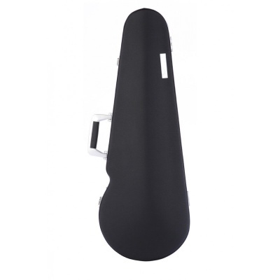 Estojo rígido preto para violino com pega branca e etiqueta