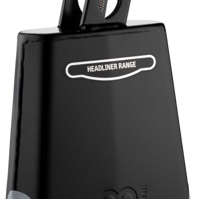 Campainha negra metálica para percussão com fixação superior e inscrições em branco