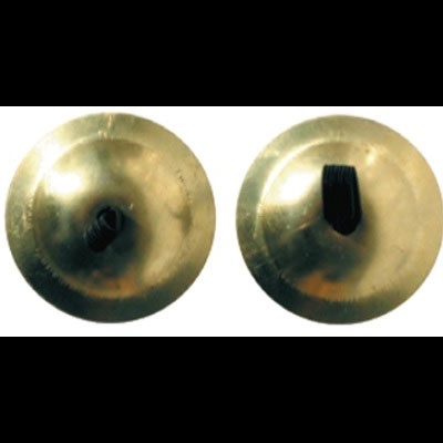Dois badalos redondos em latão com pêlo preto ao centro