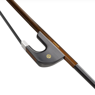 Arco para violoncelo com cabeça preta brilhante e vara castanha clara