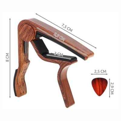Ajustador para guitarra em madeira castanho escuro com palheta vermelha