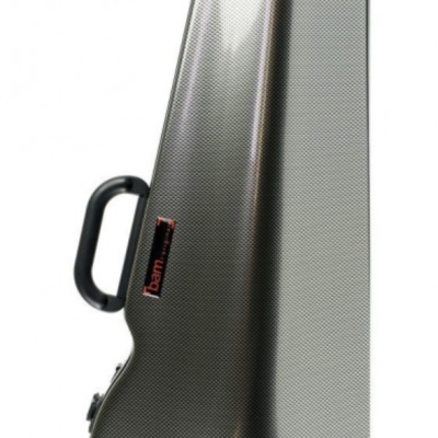 Estojo rígido para instrumento musical em fibra de carbono cinza escuro com alça preta