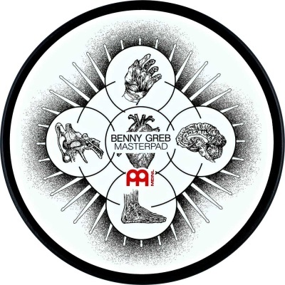 Tapete de prática para bateria BENNY GREB MASTERPAD com imagens anatômicas em preto e branco