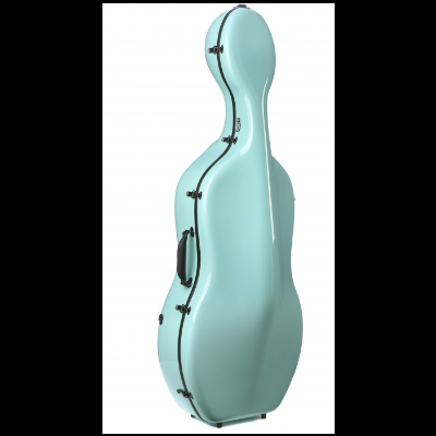 Estojo rígido azul claro para violoncelo com fechos pretos