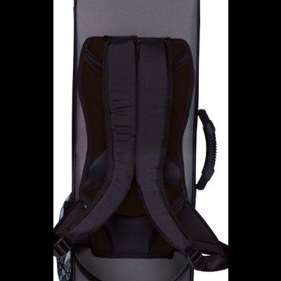 Mala de transporte cinza com alças de mochila pretas e alça lateral