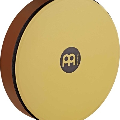 Tambor redondo amarelo com quadro castanho e logótipo MEINL