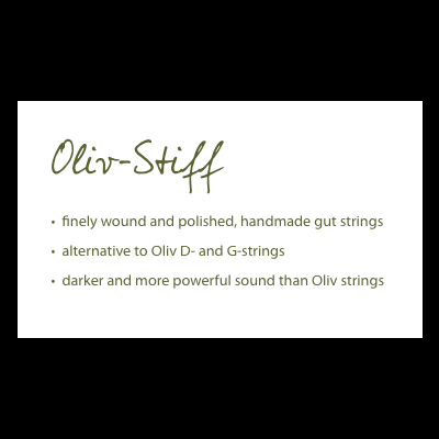 Texto sobre cordas Oliv-Stiff com características em inglês