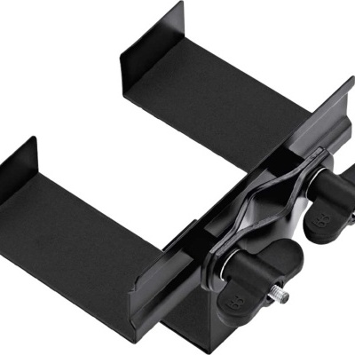 Suporte metálico preto com parafusos e botões de ajuste