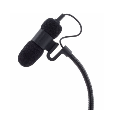 Microfone preto com espuma protetora e suporte flexível