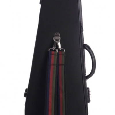 Estojo rígido preto para instrumento musical com tiras de ombro coloridas