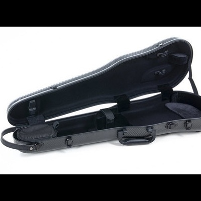 Estojo rígido preto aberto para violino com interior macio