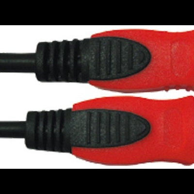 Cabo USB com conetores tipo A e tipo B em preto e vermelho