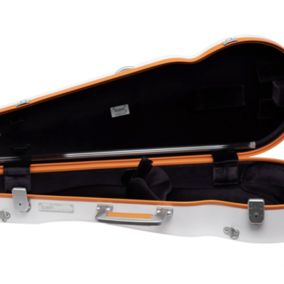 Estojo para violino branco com interior preto e detalhes laranja