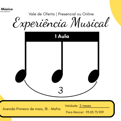 Vale oferta Experiência Musical com 1 aula presencial ou online da Outra Música