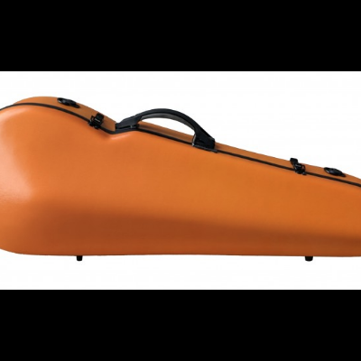 Estojo rígido de instrumento musical cor de laranja com alça preta