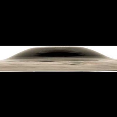 Perfil de objeto metálico cinza escuro semelhante a disco voador