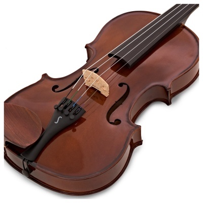Violino de madeira castanha em fundo branco