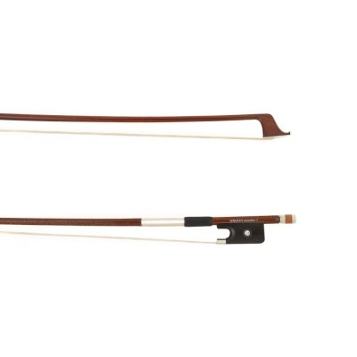 Arco de violino de madeira com crina branca e detalhes pretos