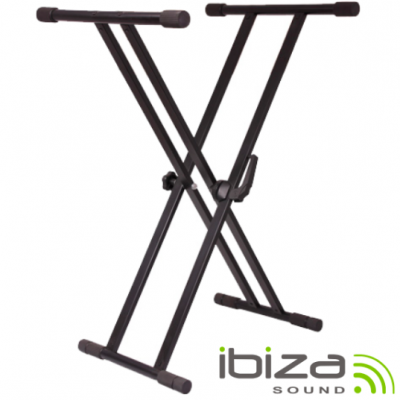 Suporte de teclado musical preto ajustável em X com logotipo ibiza SOUND