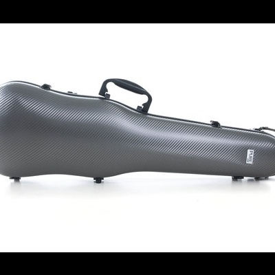 Estojo cinzento para violino com textura fibra carbono e alça preta