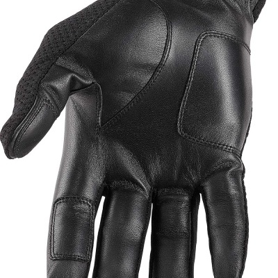 Luva preta de couro para motocicleta com costuras reforçadas