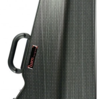 Estojo rígido para violino cinzento escuro e preto com alça preta e etiqueta bam FRANCE