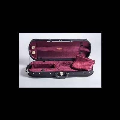 Estojo rígido aberto para instrumento musical com interior bordô e almofada