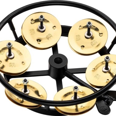 Tamborim de percussão preto com seis pares de pratos dourados Meinl