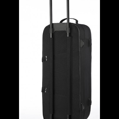 Mala de viagem preta com rodas e pega extensível