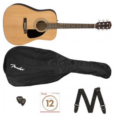 Conjunto de guitarra acústica com capa, palhetas, cordas e correia