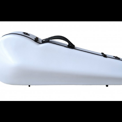 Estojo rígido branco para violino com detalhes pretos e alça