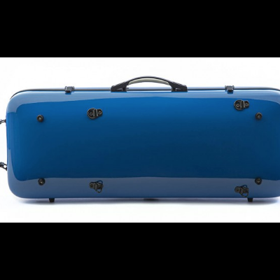 Estojo rígido azul para instrumento musical com pega e fechos