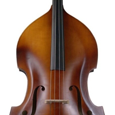 Contrabaixo acústico de madeira castanho claro com quatro cordas