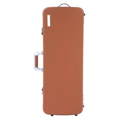 Estojo rígido castanho para instrumento musical com pega lateral e etiqueta CLARINO