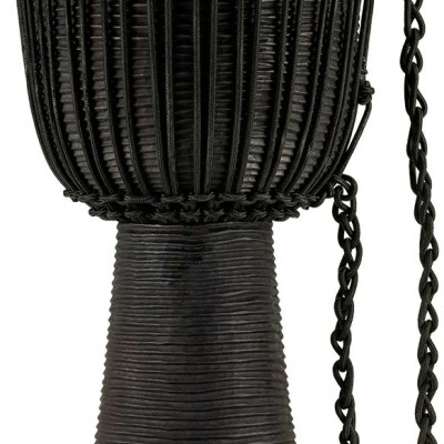 Djembe preto trançado com corda grossa pendurada