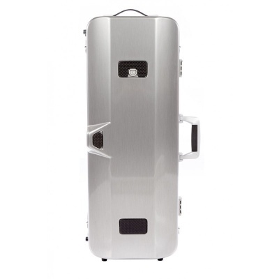 Estojo rígido prateado para instrumento musical com pega preta