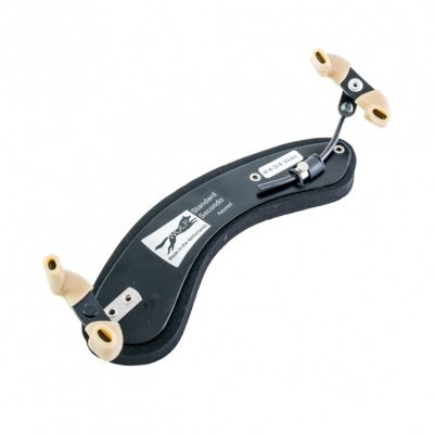 Espaçador de ombro para violino preto com almofadas bege.