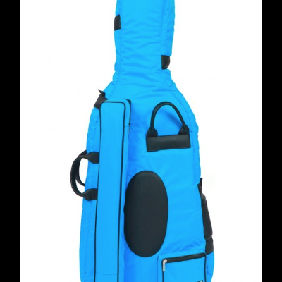 Capa de transporte azul para instrumento musical com bolsos e alças pretos