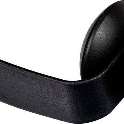 Suporte preto para telemóvel com duas extremidades circulares e aba curva