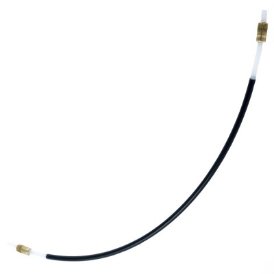 Tubo flexível preto com terminais metálicos dourados em fundo branco