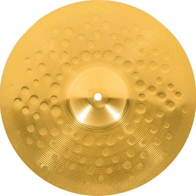 Prato musical dourado com textura circular e orifício central