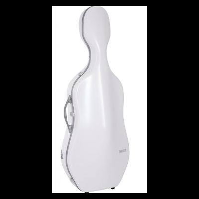 Estoque rígido branco para violoncelo com fechos metálicos