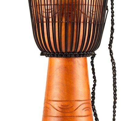 Tambor Djembé de madeira com pele e cordas pretas