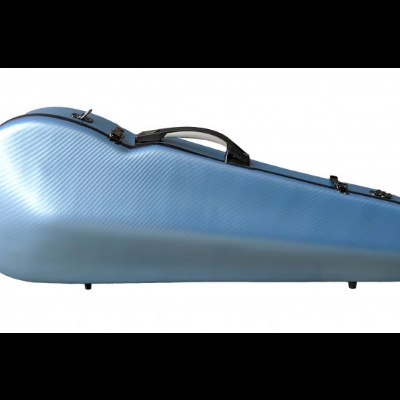 Estojo rígido azul claro para instrumento musical com pega e fechos preto